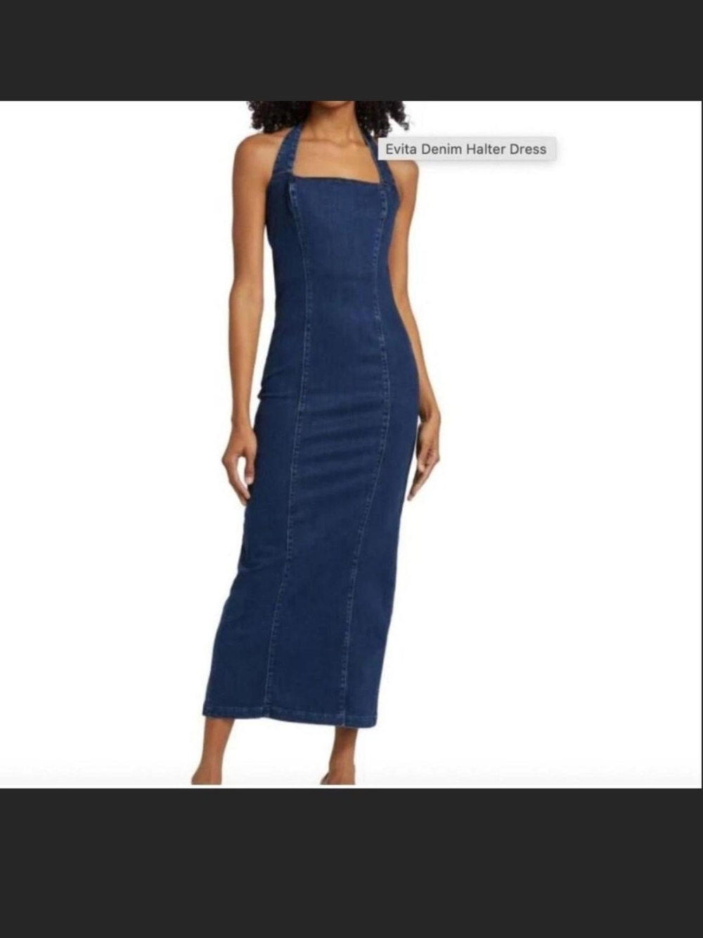 Reformation Evita Denim Halter Maxi Dress in Dark Blue